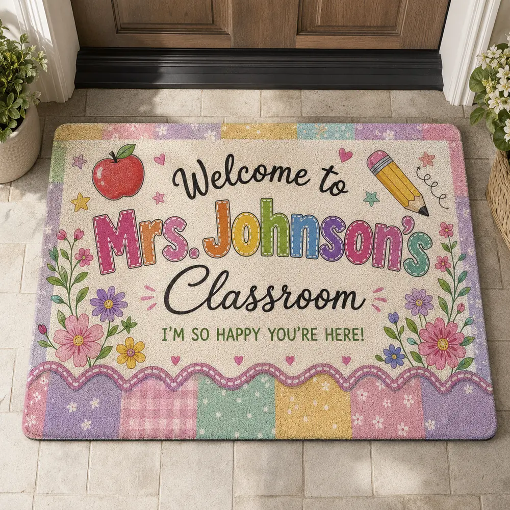 Personalized Teacher Classroom Doormat, Custom Name Welcome Mat, Colorful Back-To-School Classroom Decor, Teacher Appreciation Gift - Style 4