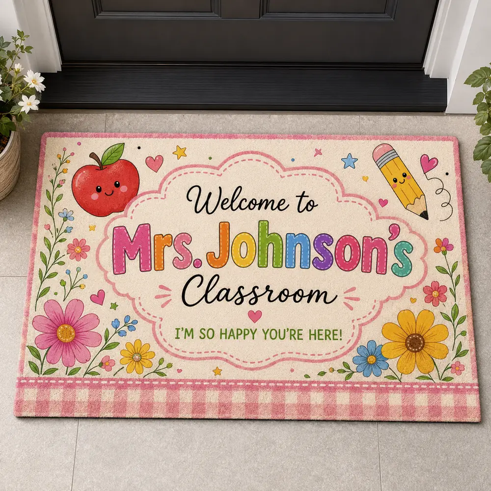 Personalized Teacher Classroom Doormat, Custom Name Welcome Mat, Colorful Back-To-School Classroom Decor, Teacher Appreciation Gift - Style 5