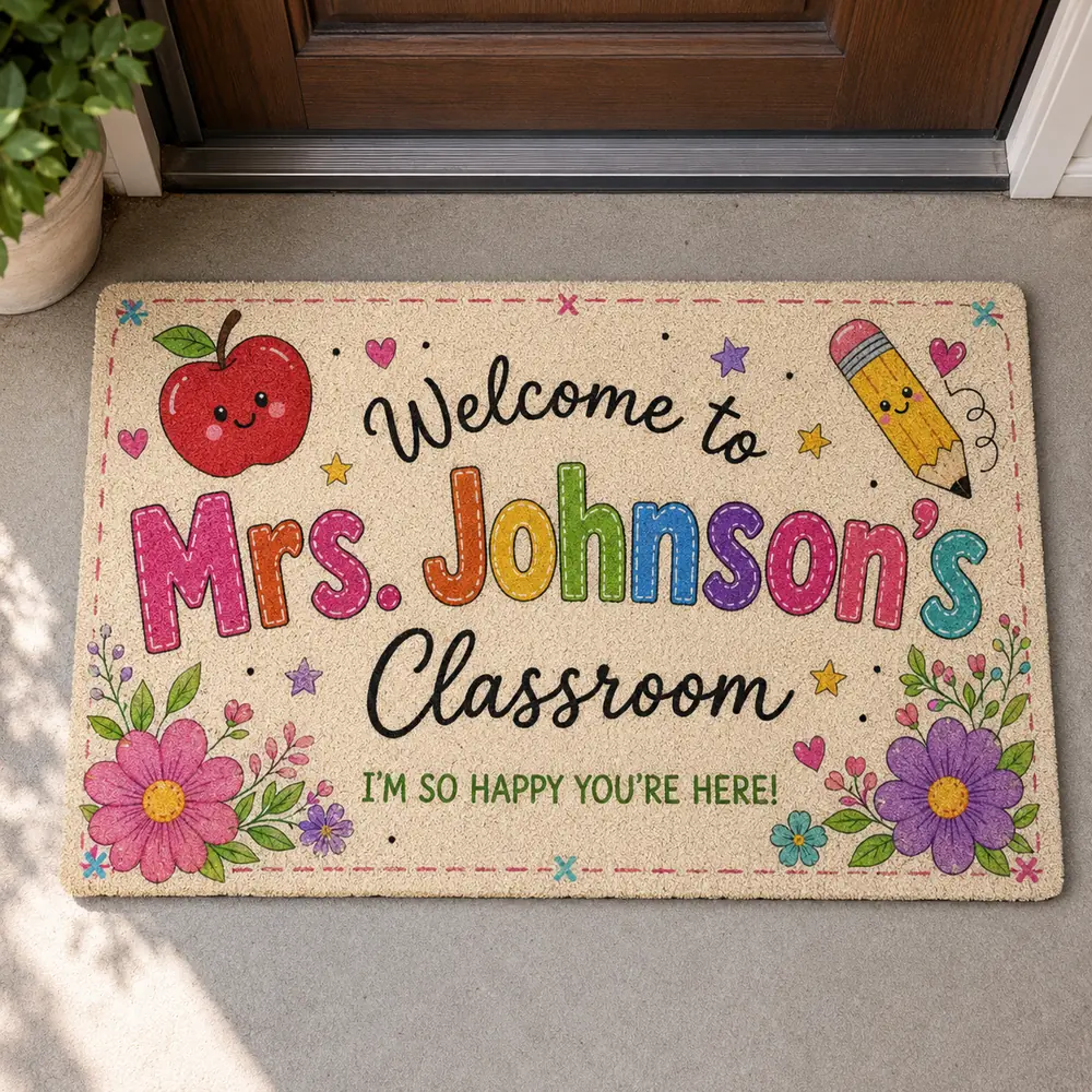Personalized Teacher Classroom Doormat, Custom Name Welcome Mat, Colorful Back-To-School Classroom Decor, Teacher Appreciation Gift - Style 6