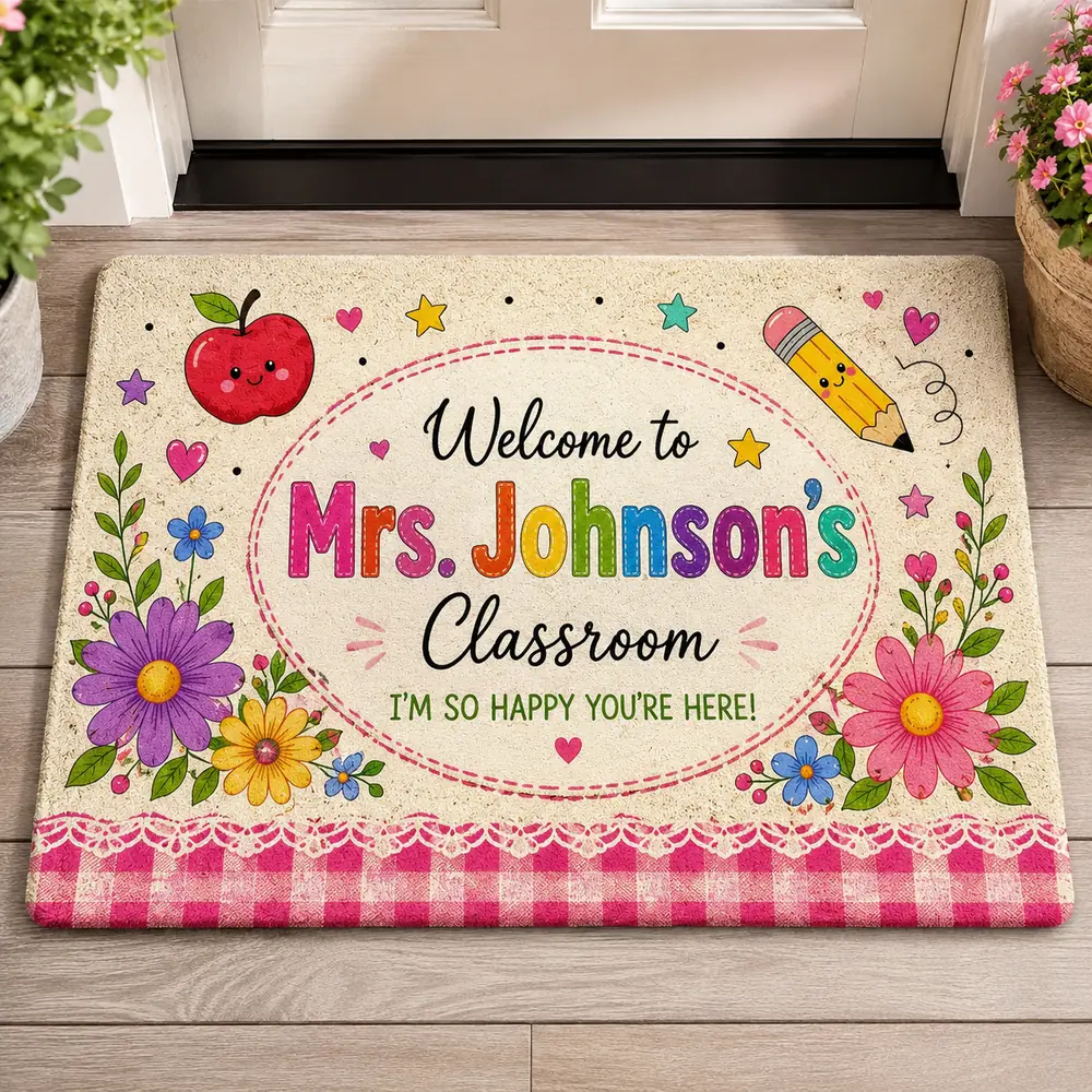 Personalized Teacher Classroom Doormat, Custom Name Welcome Mat, Colorful Back-To-School Classroom Decor, Teacher Appreciation Gift - Style 7