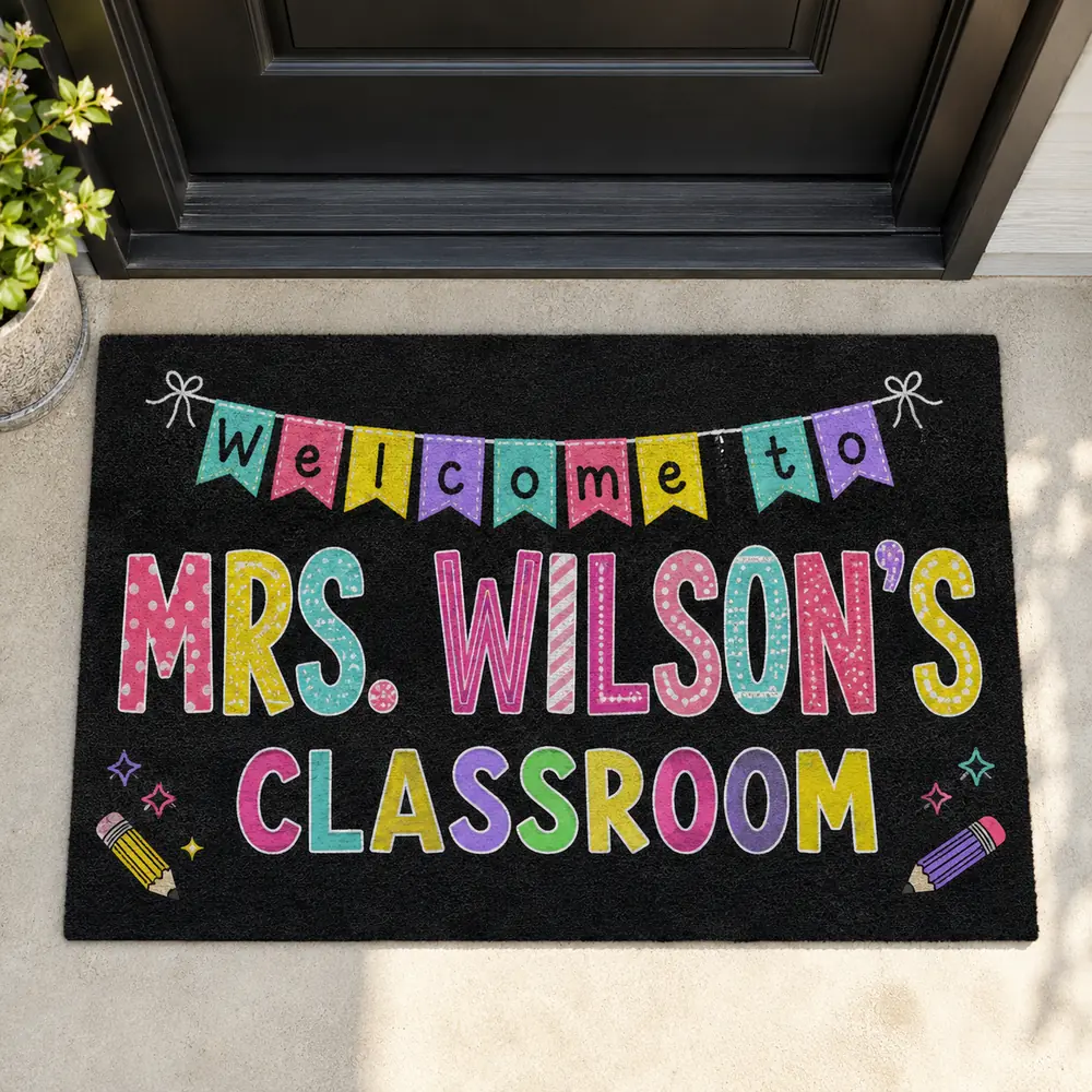 Personalized Teacher Classroom Doormat, Welcome Classroom Doormat, Custom Teacher Name Doormat, Back To School Teacher Gift, Classroom Decor - Style 1