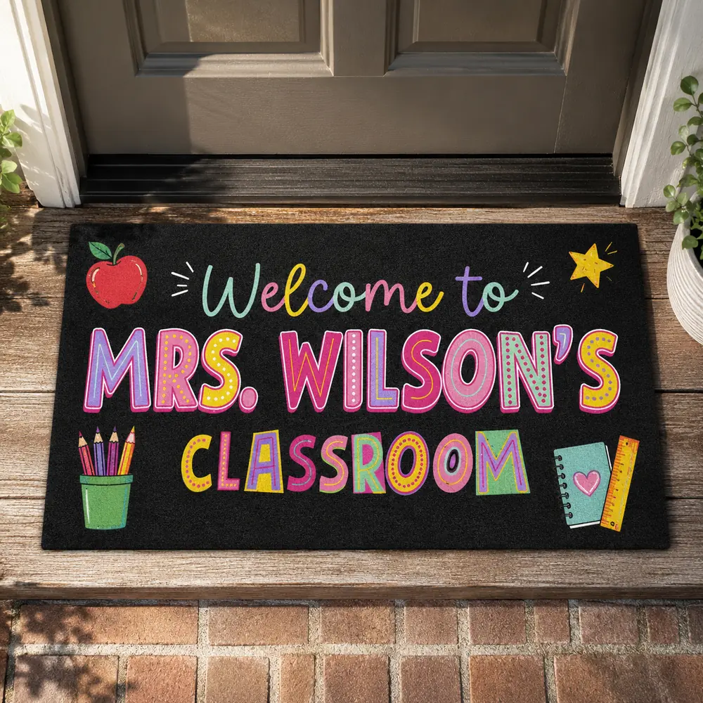 Personalized Teacher Classroom Doormat, Welcome Classroom Doormat, Custom Teacher Name Doormat, Back To School Teacher Gift, Classroom Decor - Style 3