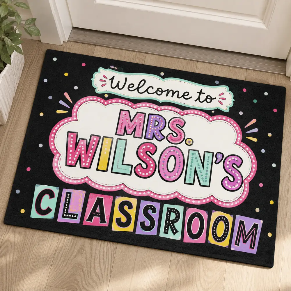 Personalized Teacher Classroom Doormat, Welcome Classroom Doormat, Custom Teacher Name Doormat, Back To School Teacher Gift, Classroom Decor - Style 4