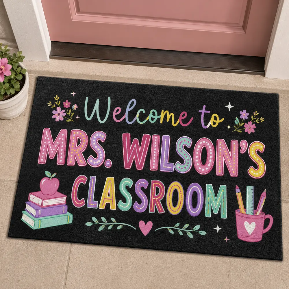 Personalized Teacher Classroom Doormat, Welcome Classroom Doormat, Custom Teacher Name Doormat, Back To School Teacher Gift, Classroom Decor - Style 6