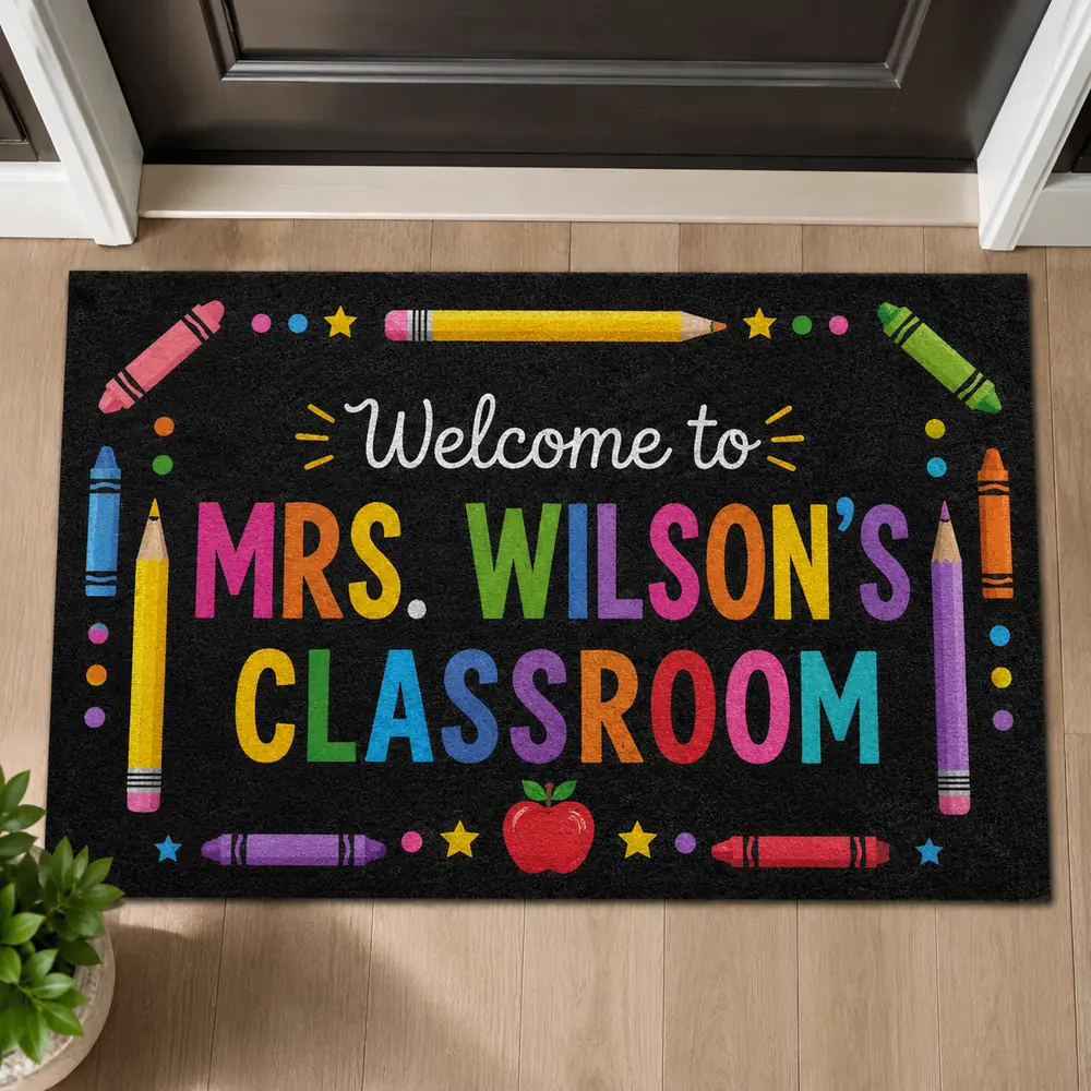 Personalized Teacher Classroom Doormat, Welcome Classroom Doormat, Custom Teacher Name Doormat, Back To School Teacher Gift, Classroom Decor - Style 7