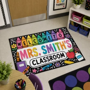 Personalized Teacher Classroom Welcome Doormat, Custom Name Rug, School Decor, Teacher Appreciation Gift - Style 2