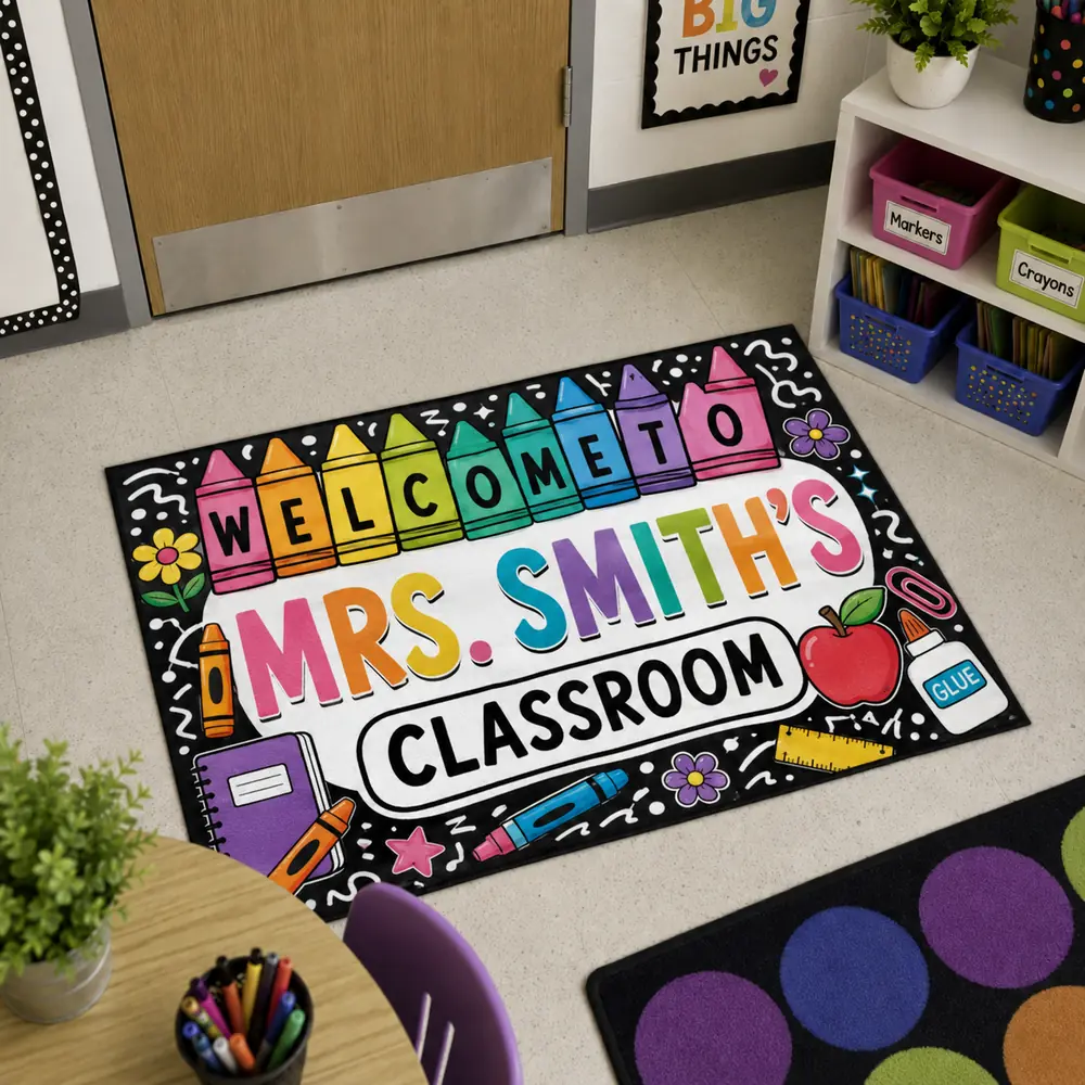 Personalized Teacher Classroom Welcome Doormat, Custom Name Rug, School Decor, Teacher Appreciation Gift - Style 2