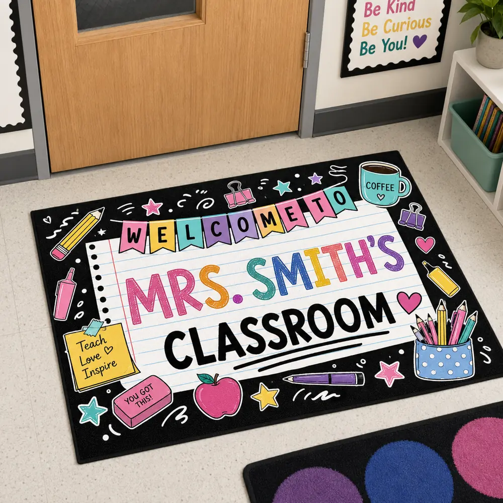 Personalized Teacher Classroom Welcome Doormat, Custom Name Rug, School Decor, Teacher Appreciation Gift - Style 4