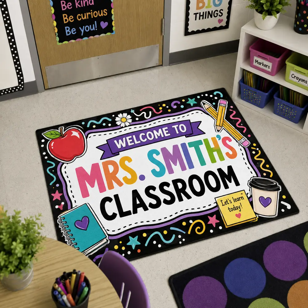 Personalized Teacher Classroom Welcome Doormat, Custom Name Rug, School Decor, Teacher Appreciation Gift - Style 6