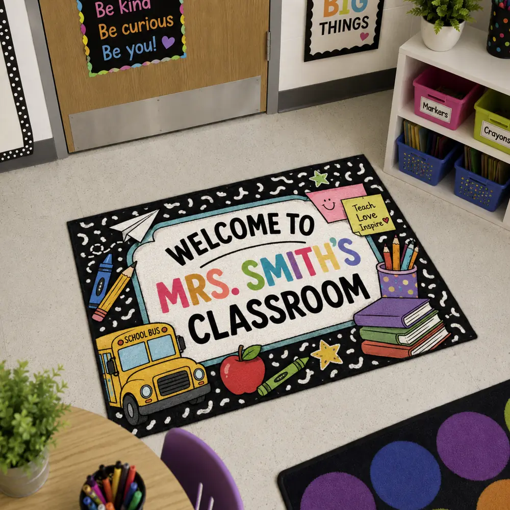 Personalized Teacher Classroom Welcome Doormat, Custom Name Rug, School Decor, Teacher Appreciation Gift - Style 7