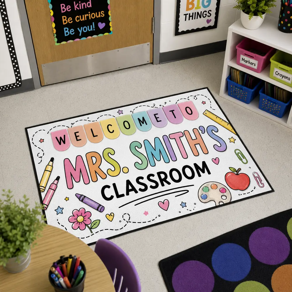 Personalized Teacher Classroom Welcome Doormat, Custom Name Rug, School Decor, Teacher Appreciation Gift - Style 8