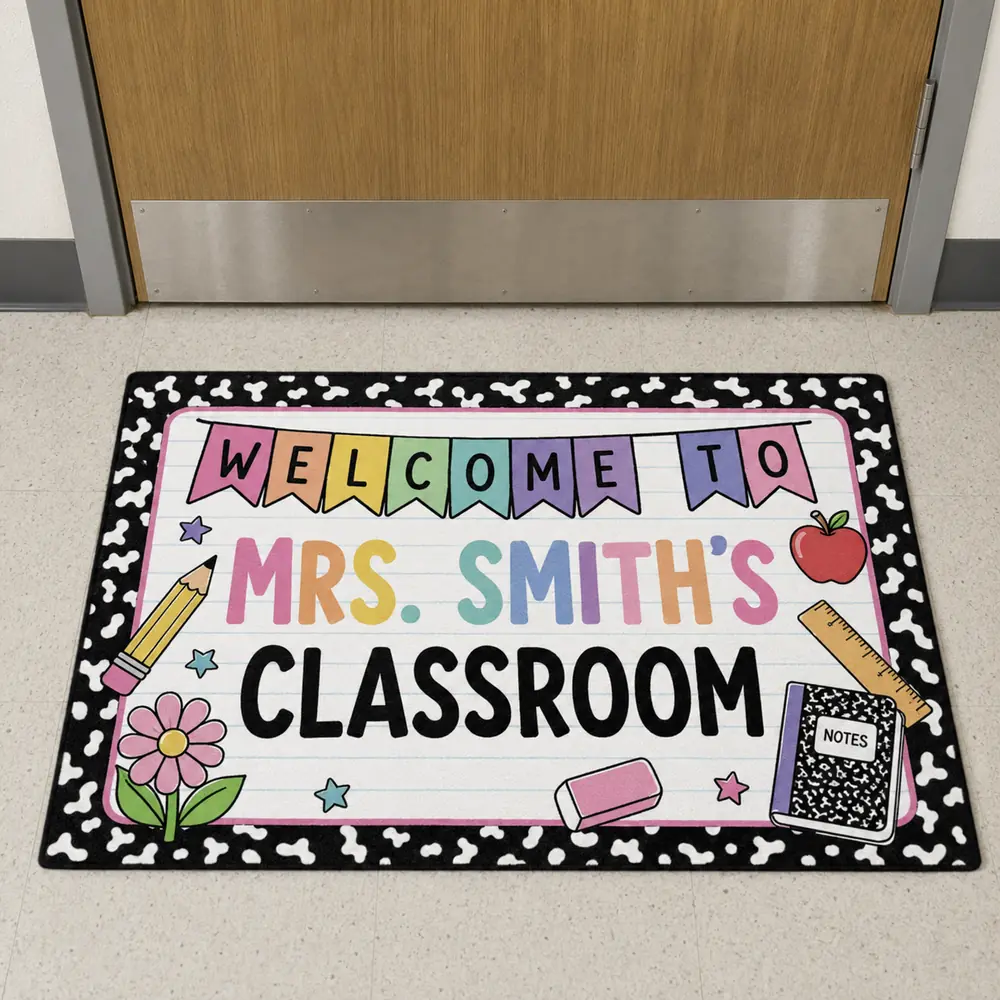 Personalized Teacher Classroom Welcome Doormat, Custom Name Rug, School Decor, Teacher Appreciation Gift - Style 9