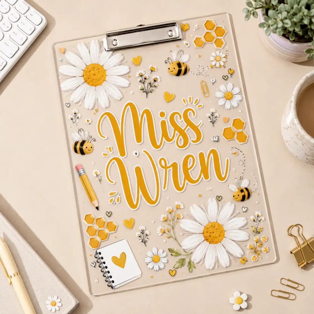 Personalized Teacher Clipboard, Custom Name Acrylic Paper Clipboard, Back To School Gift, First Day Of School Teacher Gift - Style 1