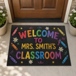 Personalized Teacher Crayon Doormat Classroom Welcome Rug, Teacher Appreciation Gift - Style 1