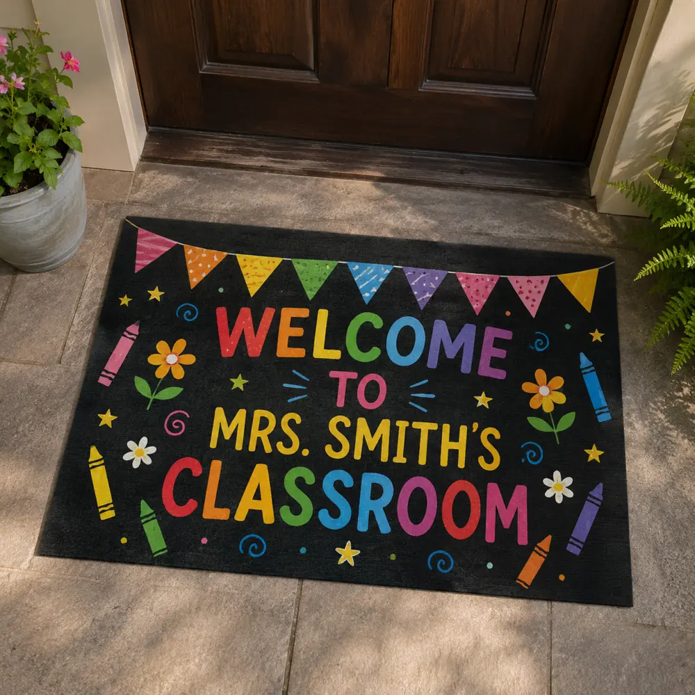 Personalized Teacher Crayon Doormat Classroom Welcome Rug, Teacher Appreciation Gift - Style 10