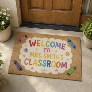 Personalized Teacher Crayon Doormat Classroom Welcome Rug, Teacher Appreciation Gift - Style 2