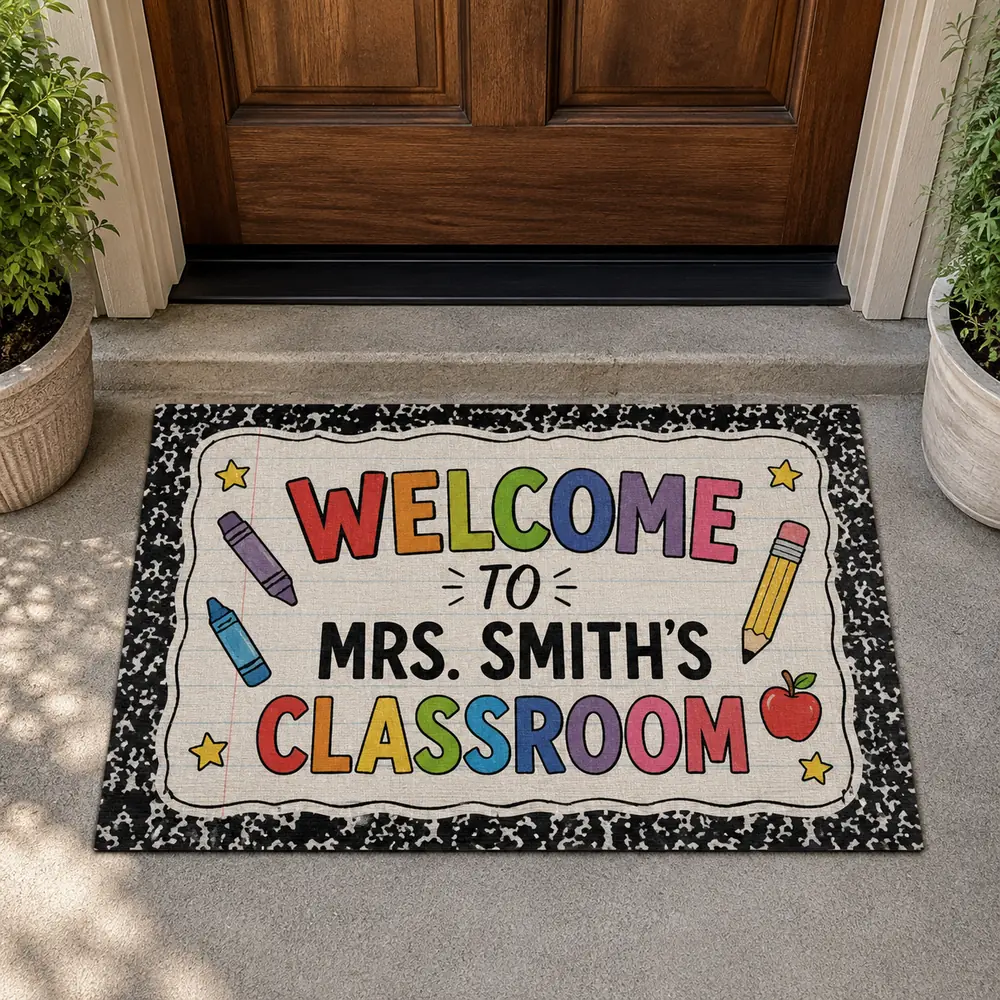 Personalized Teacher Crayon Doormat Classroom Welcome Rug, Teacher Appreciation Gift - Style 3
