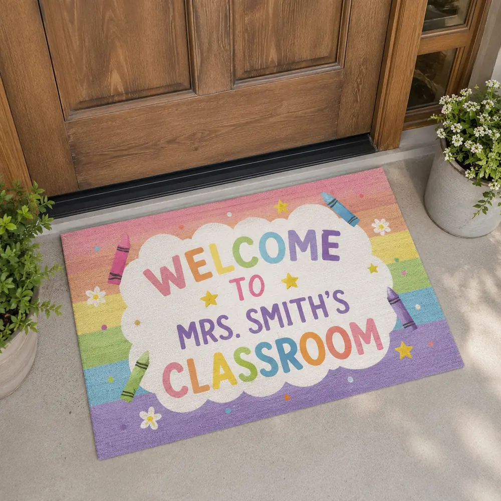Personalized Teacher Crayon Doormat Classroom Welcome Rug, Teacher Appreciation Gift - Style 4