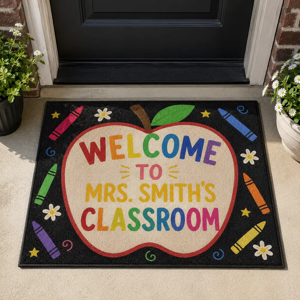 Personalized Teacher Crayon Doormat Classroom Welcome Rug, Teacher Appreciation Gift - Style 5