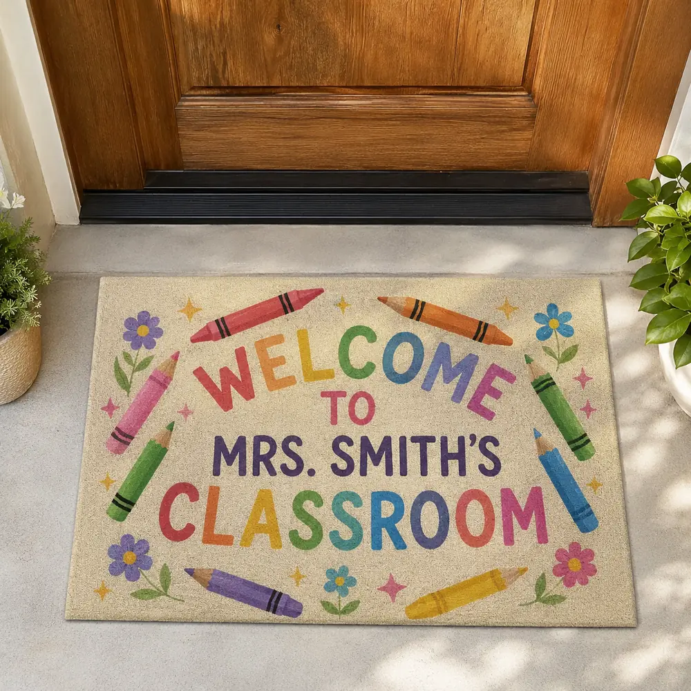 Personalized Teacher Crayon Doormat Classroom Welcome Rug, Teacher Appreciation Gift - Style 6