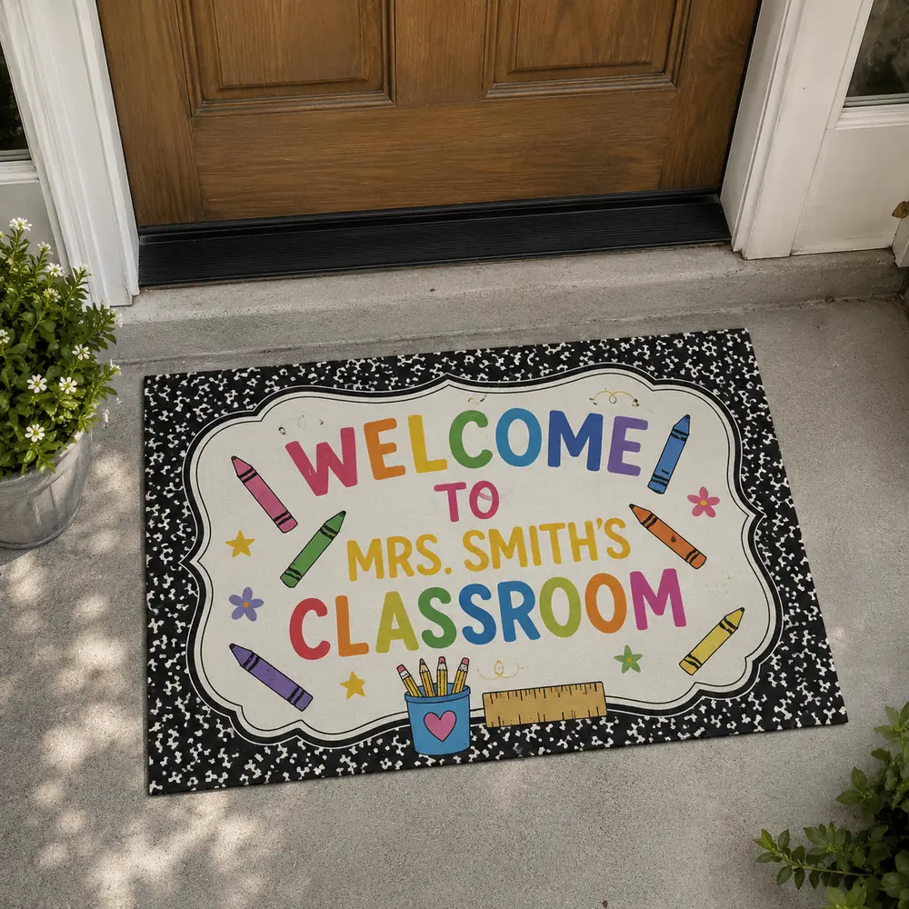 Personalized Teacher Crayon Doormat Classroom Welcome Rug, Teacher Appreciation Gift - Style 7