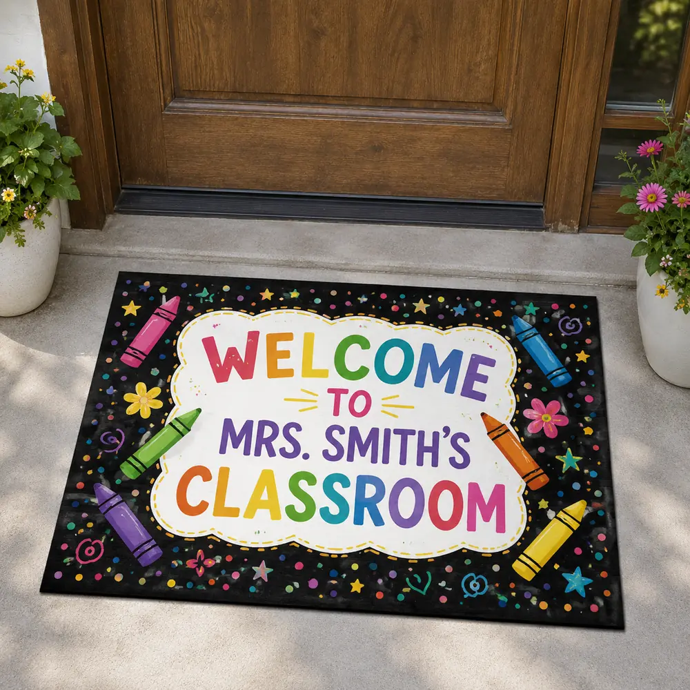 Personalized Teacher Crayon Doormat Classroom Welcome Rug, Teacher Appreciation Gift - Style 8