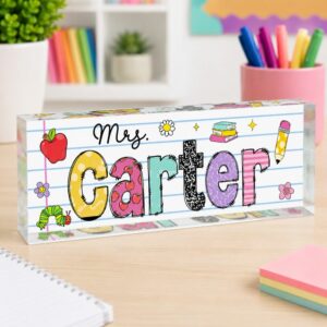 Personalized Teacher Desk Name Acrylic Plaque, Acrylic Name Plate For Desk, Back To School Teacher Gift, Teacher Name Plate, Office Decor - Style 1