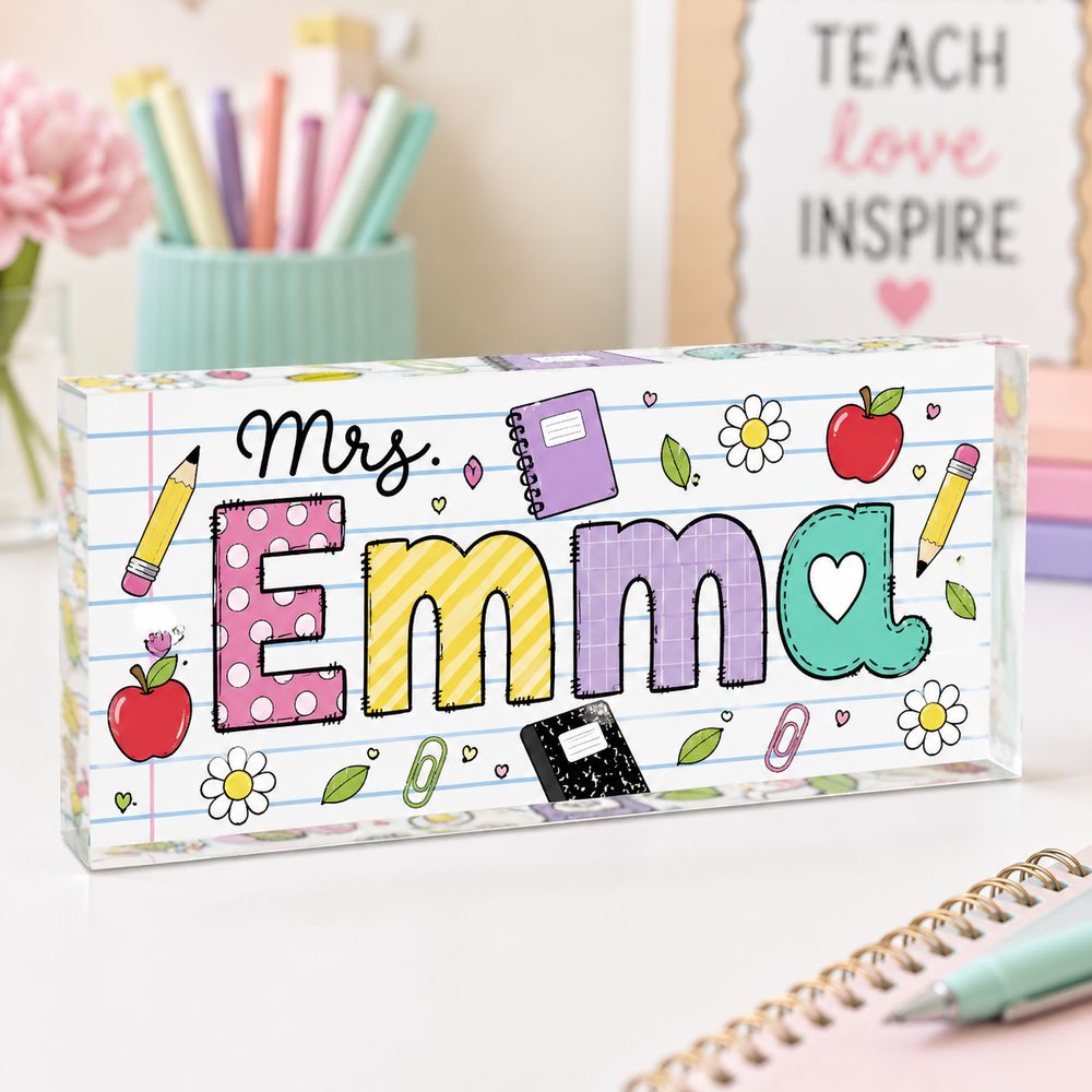 Personalized Teacher Desk Name Acrylic Plaque, Acrylic Name Plate For Desk, Back To School Teacher Gift, Teacher Name Plate, Office Decor - Style 10