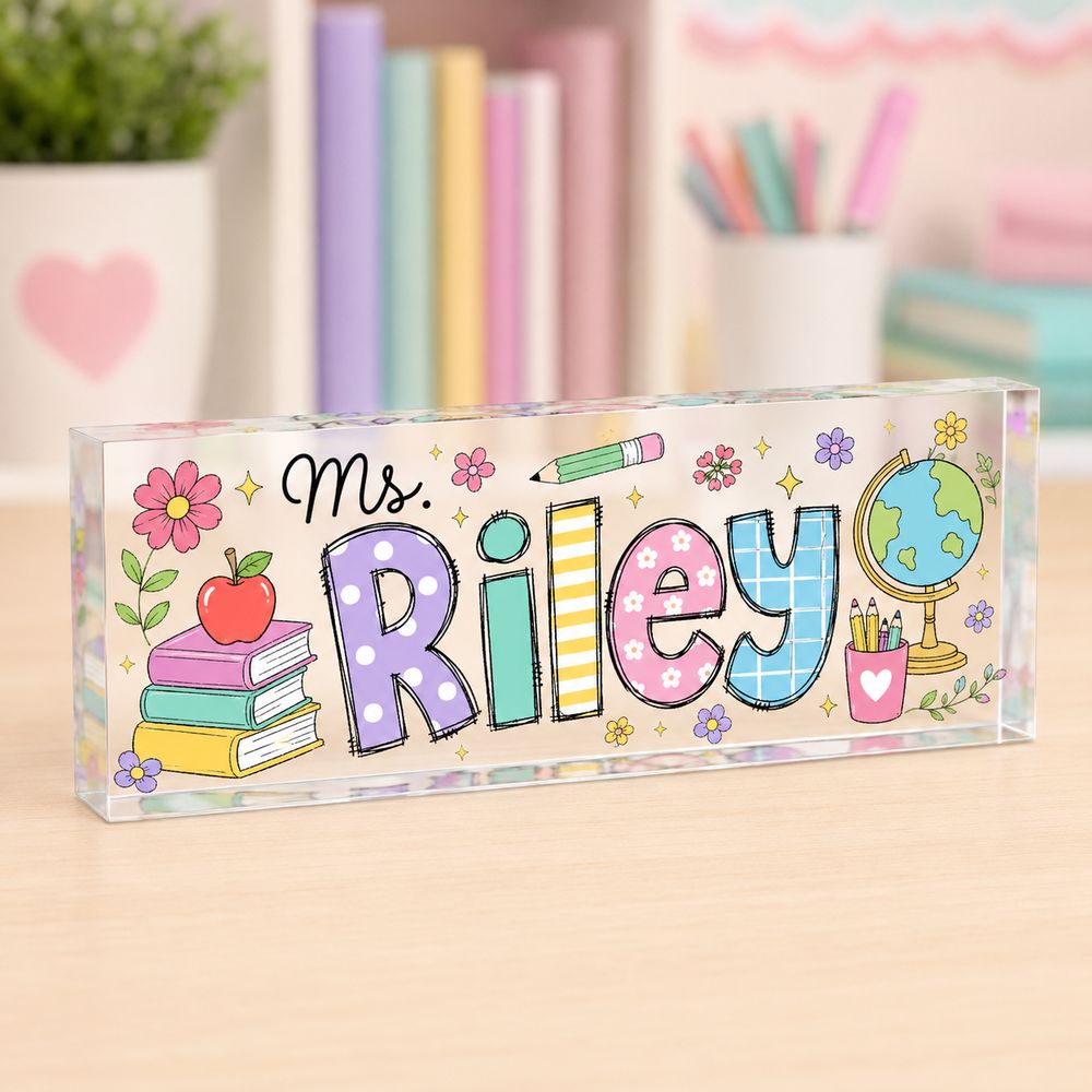 Personalized Teacher Desk Name Acrylic Plaque, Acrylic Name Plate For Desk, Back To School Teacher Gift, Teacher Name Plate, Office Decor - Style 2