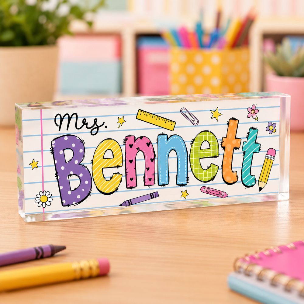 Personalized Teacher Desk Name Acrylic Plaque, Acrylic Name Plate For Desk, Back To School Teacher Gift, Teacher Name Plate, Office Decor - Style 3