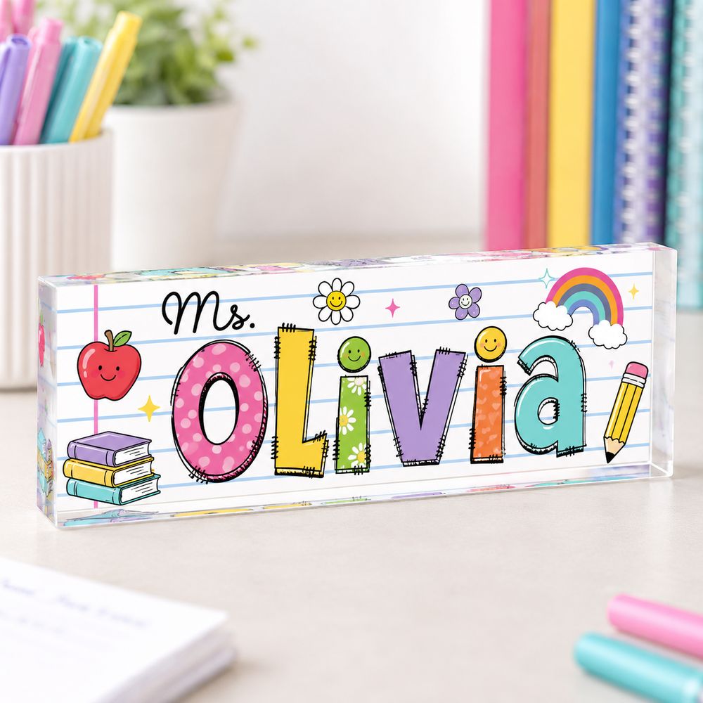 Personalized Teacher Desk Name Acrylic Plaque, Acrylic Name Plate For Desk, Back To School Teacher Gift, Teacher Name Plate, Office Decor - Style 4