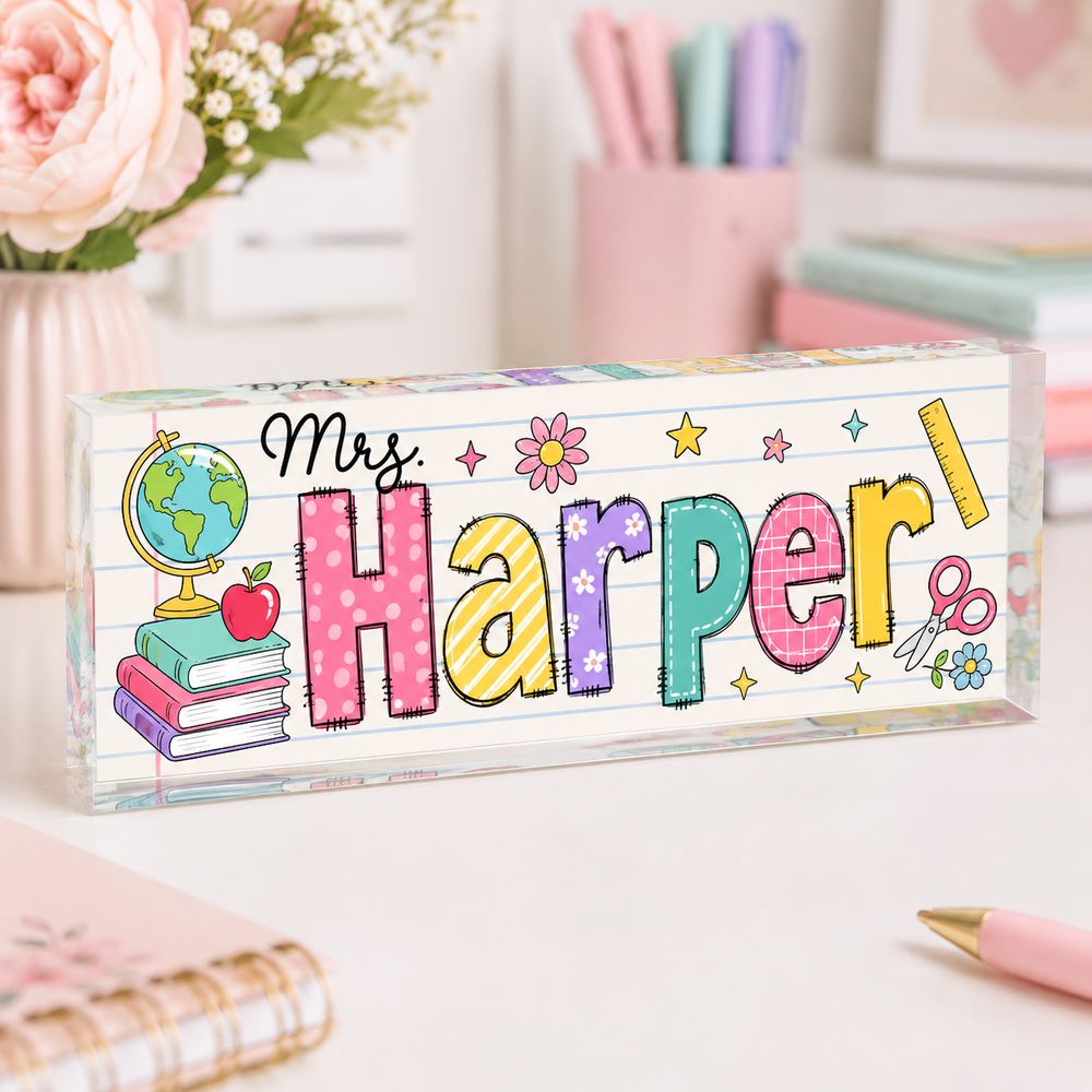 Personalized Teacher Desk Name Acrylic Plaque, Acrylic Name Plate For Desk, Back To School Teacher Gift, Teacher Name Plate, Office Decor - Style 5