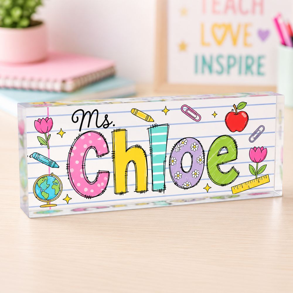 Personalized Teacher Desk Name Acrylic Plaque, Acrylic Name Plate For Desk, Back To School Teacher Gift, Teacher Name Plate, Office Decor - Style 6