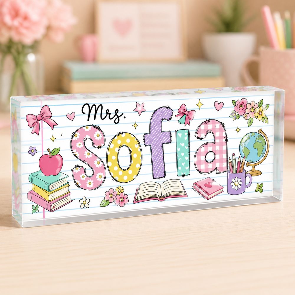 Personalized Teacher Desk Name Acrylic Plaque, Acrylic Name Plate For Desk, Back To School Teacher Gift, Teacher Name Plate, Office Decor - Style 7
