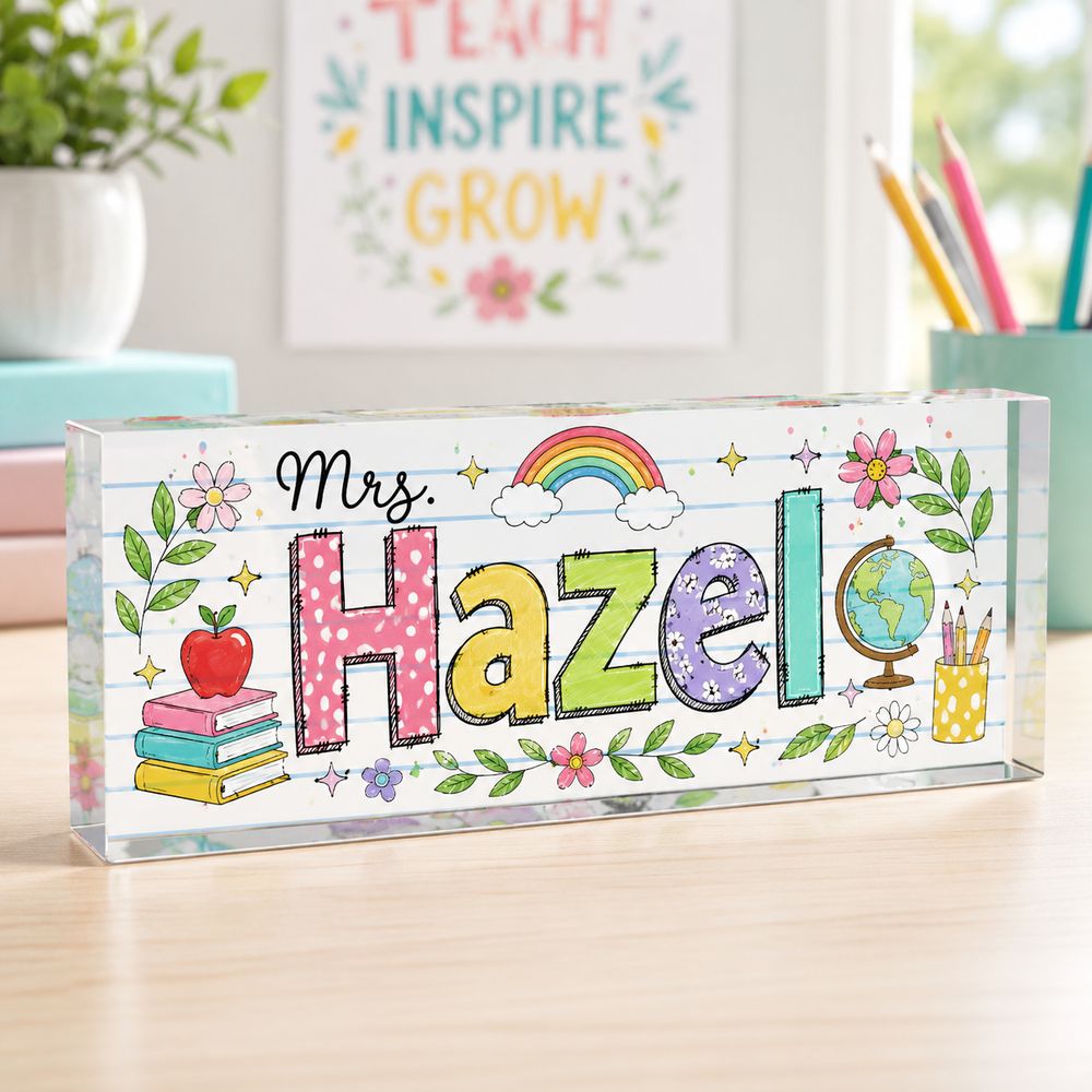 Personalized Teacher Desk Name Acrylic Plaque, Acrylic Name Plate For Desk, Back To School Teacher Gift, Teacher Name Plate, Office Decor - Style 9