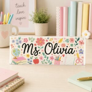 Personalized Teacher Desk Sign, Teacher Acrylic Block, Teacher Desk Name Plate, Teacher Acrylic Plaque, Back To School Gift, Teachers Gifts - Style 2