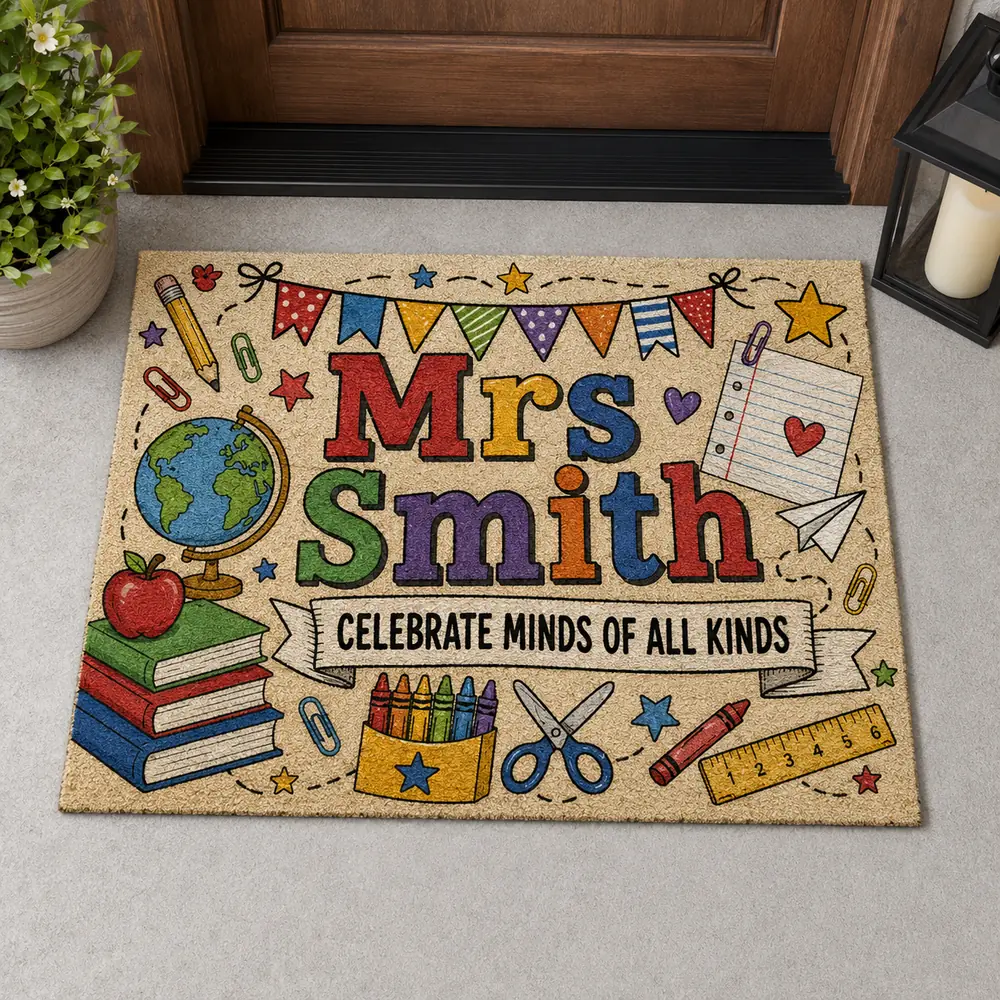Personalized Teacher Doormat, Custom Name Classroom Welcome Mat, Back To School Gift, Cute School Decor, Teacher Appreciation Gift - Style 4