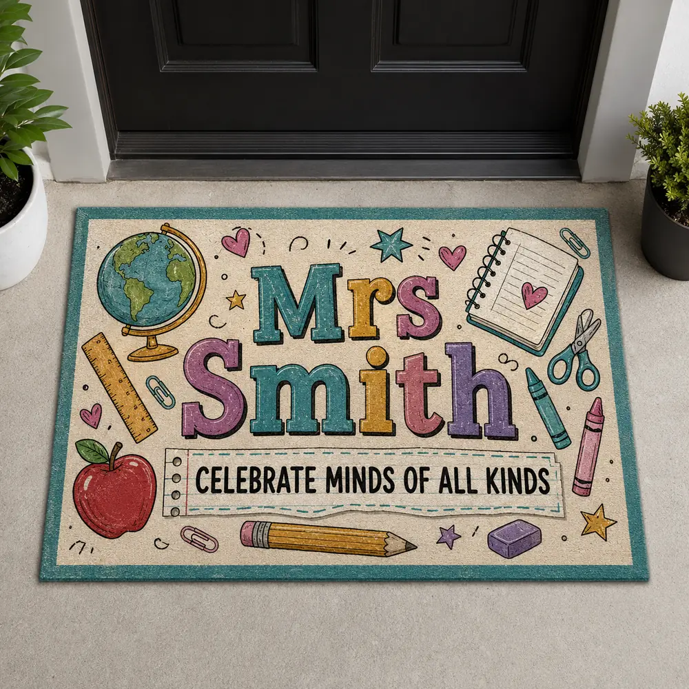 Personalized Teacher Doormat, Custom Name Classroom Welcome Mat, Back To School Gift, Cute School Decor, Teacher Appreciation Gift - Style 5