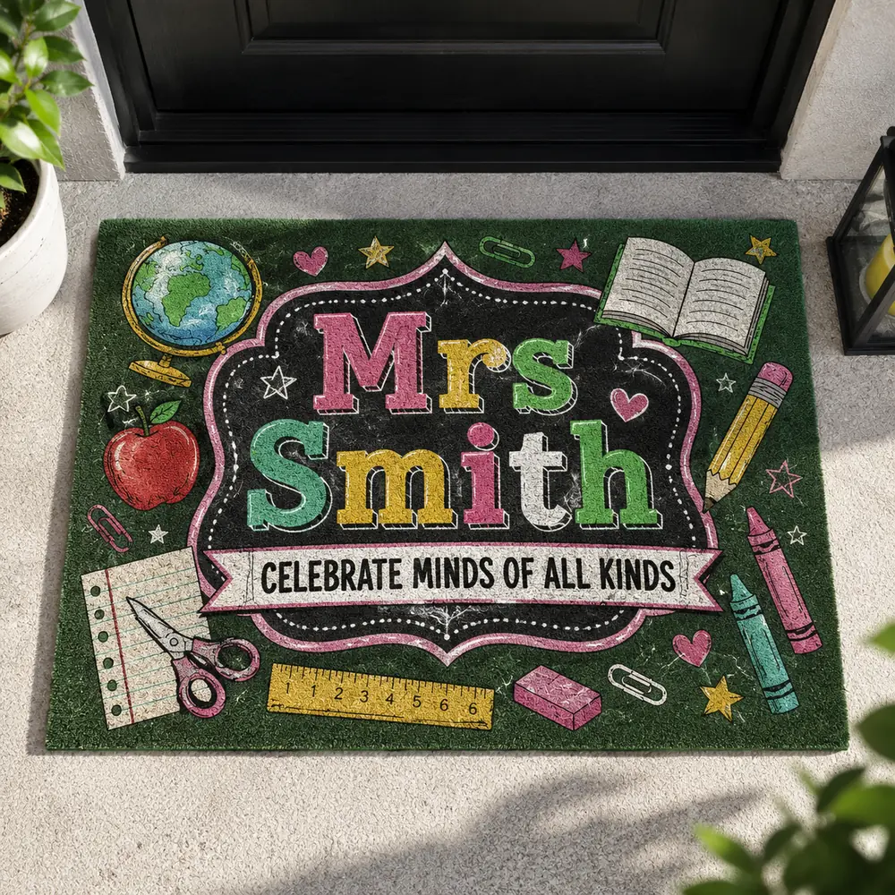 Personalized Teacher Doormat, Custom Name Classroom Welcome Mat, Back To School Gift, Cute School Decor, Teacher Appreciation Gift - Style 6