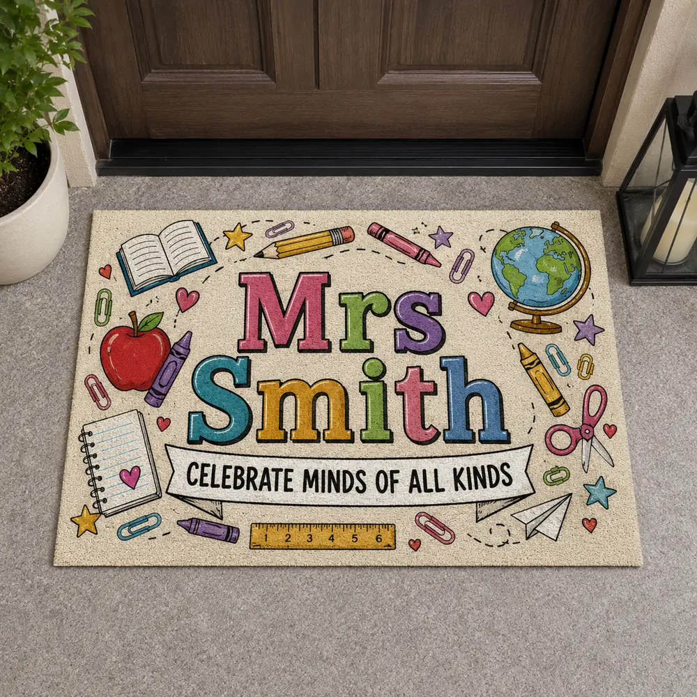 Personalized Teacher Doormat, Custom Name Classroom Welcome Mat, Back To School Gift, Cute School Decor, Teacher Appreciation Gift - Style 8