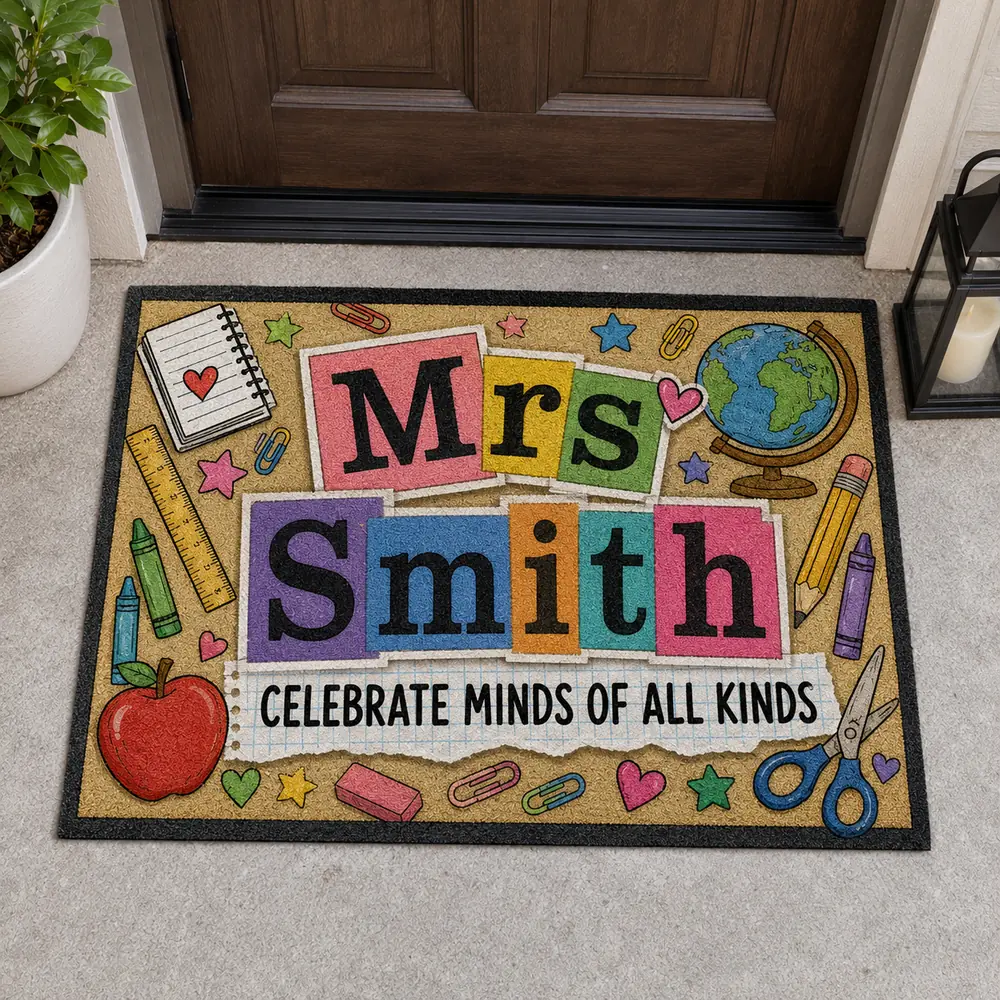 Personalized Teacher Doormat, Custom Name Classroom Welcome Mat, Back To School Gift, Cute School Decor, Teacher Appreciation Gift - Style 9
