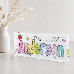 Personalized Teacher Name Desk Plaque, Custom Teacher Appreciation Gifts, Teacher Name Plate, Teacher Acrylic Block, New Teacher Gift - Style 1
