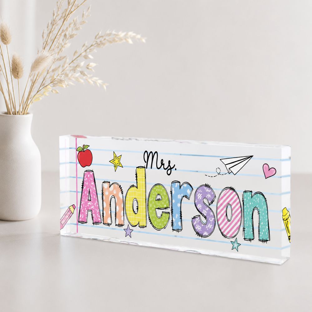 Personalized Teacher Name Desk Plaque, Custom Teacher Appreciation Gifts, Teacher Name Plate, Teacher Acrylic Block, New Teacher Gift - Style 1