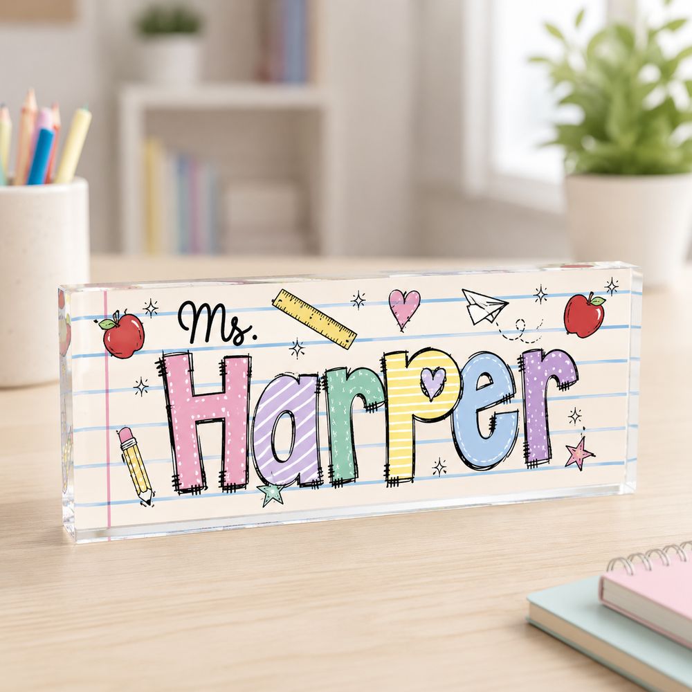 Personalized Teacher Name Desk Plaque, Custom Teacher Appreciation Gifts, Teacher Name Plate, Teacher Acrylic Block, New Teacher Gift - Style 2