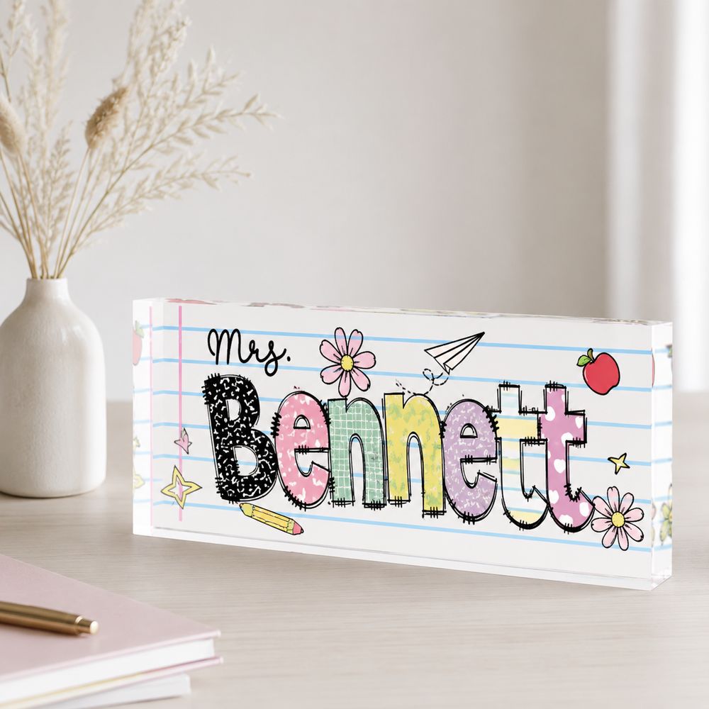 Personalized Teacher Name Desk Plaque, Custom Teacher Appreciation Gifts, Teacher Name Plate, Teacher Acrylic Block, New Teacher Gift - Style 4