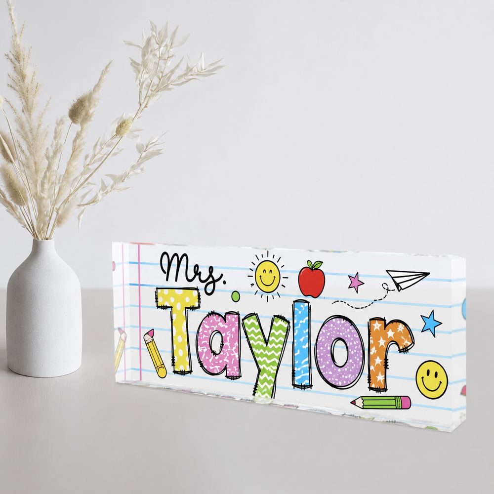 Personalized Teacher Name Desk Plaque, Custom Teacher Appreciation Gifts, Teacher Name Plate, Teacher Acrylic Block, New Teacher Gift - Style 6