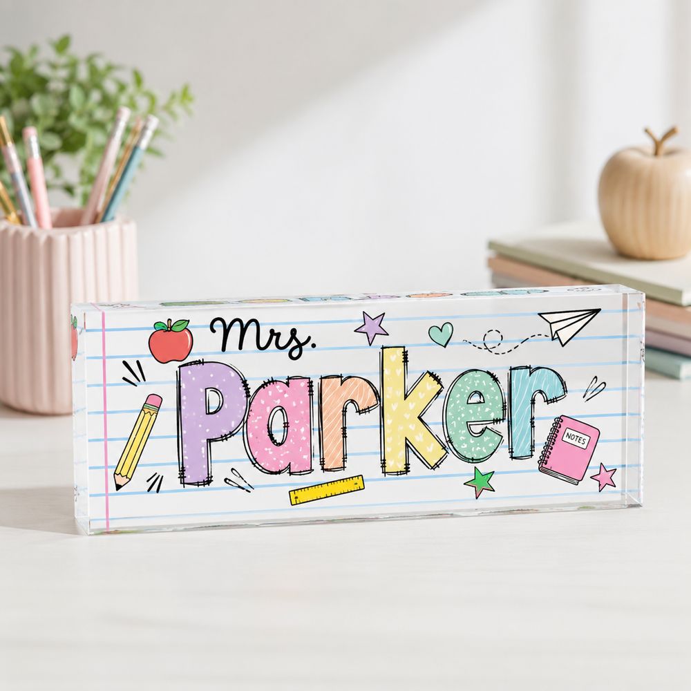Personalized Teacher Name Desk Plaque, Custom Teacher Appreciation Gifts, Teacher Name Plate, Teacher Acrylic Block, New Teacher Gift - Style 8
