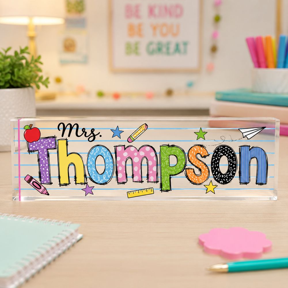 Personalized Teacher Name Plate, Custom Teacher Appreciation Gifts, Teacher Name Desk Plaque, Teacher Acrylic Block, New Teacher Gift - Style 1