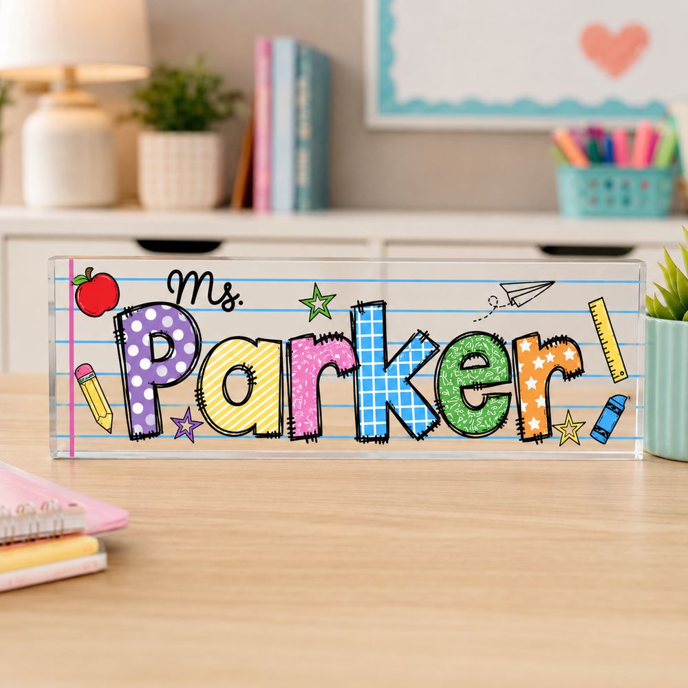 Personalized Teacher Name Plate, Custom Teacher Appreciation Gifts, Teacher Name Desk Plaque, Teacher Acrylic Block, New Teacher Gift - Style 2
