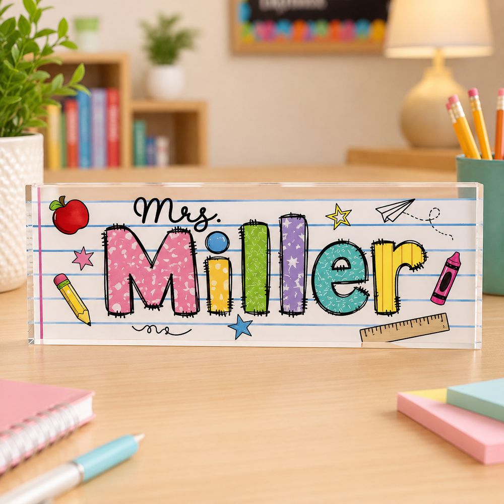 Personalized Teacher Name Plate, Custom Teacher Appreciation Gifts, Teacher Name Desk Plaque, Teacher Acrylic Block, New Teacher Gift - Style 3